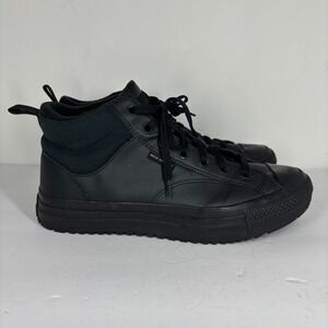 Converse All Star Leather Mid Top Water Repellent Black Sneakers Shoes